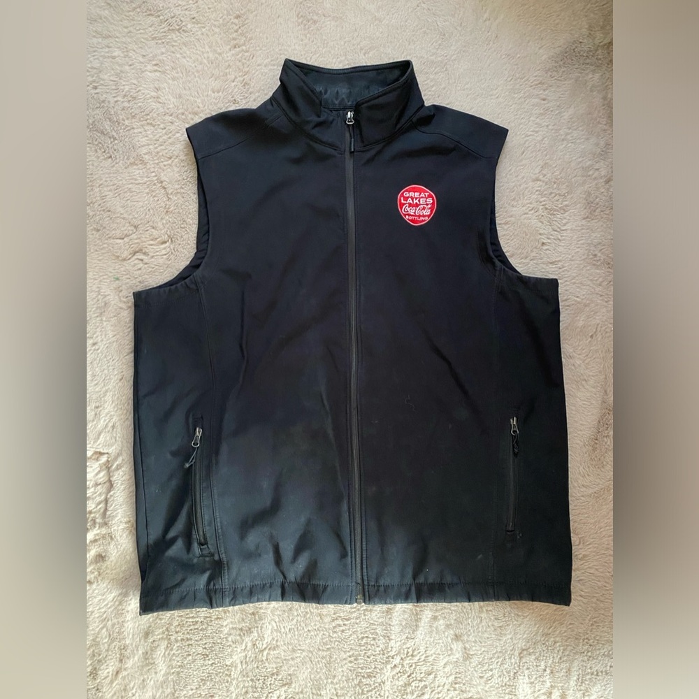 Coca Cola Great Lakes Black Full Zip Windbreaker Vest Uniform Men's Sz XL Coke